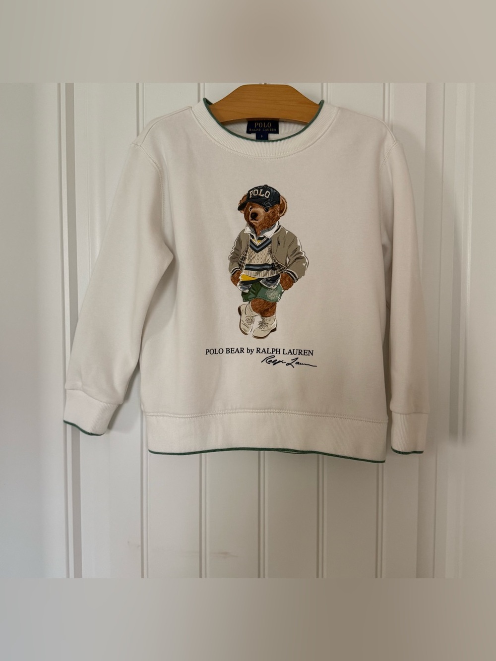 Polo Ralph Lauren Boys Polo Bear Fleece Sweatshirt Size 5 White Crewneck Preppy
